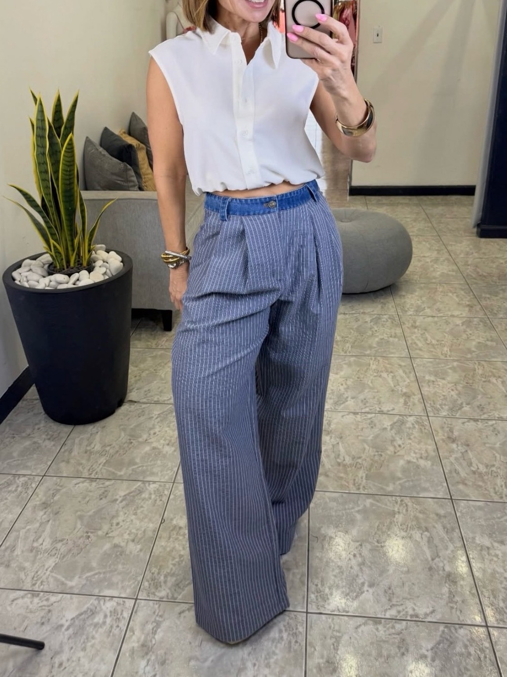 Light Índigo Denim Waistband Pants - Picture 2 of 7